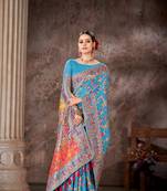  Blue  Embroidered Cotton Saree 