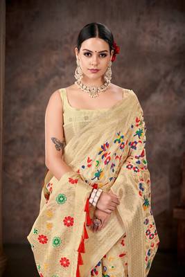 Silk Land  White  Embroidered Cotton Saree  1