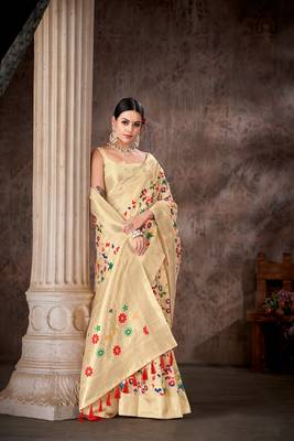 Silk Land  White  Embroidered Cotton Saree  3