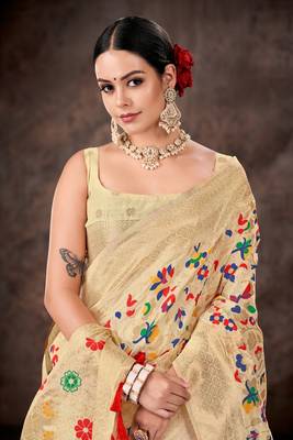 Silk Land  White  Embroidered Cotton Saree  4