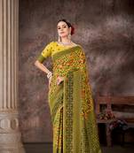 Silk Land  Mustard  Embroidered Cotton Saree 
