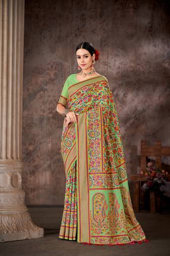 Silk Land  Green  Embroidered Cotton Saree 