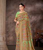 Silk Land  Green  Embroidered Cotton Saree 
