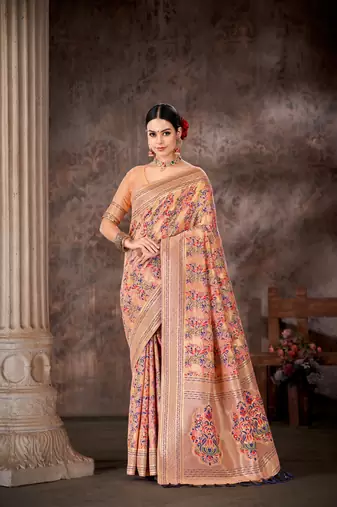 Silk Land  Pink  Embroidered Cotton Saree 