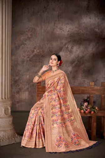 Silk Land  Pink  Embroidered Cotton Saree 