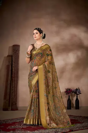 Silk Land  Multicolored Printed Cotton Blend Saree 