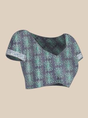 Silk Land  Blue  Printed Cotton Blend Saree  3