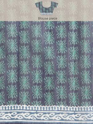 Silk Land  Blue  Printed Cotton Blend Saree  4