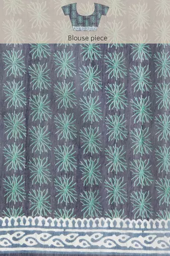Silk Land  Blue  Printed Cotton Blend Saree 
