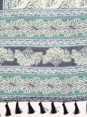Silk Land  Blue  Printed Cotton Blend Saree  5