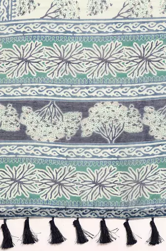 Silk Land  Blue  Printed Cotton Blend Saree 