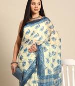 Silk Land  Blue  Printed Cotton Blend Saree 