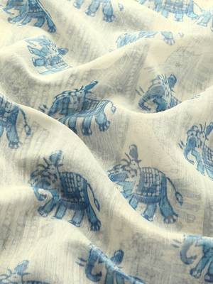 Silk Land  Blue  Printed Cotton Blend Saree  3