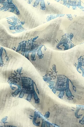 Silk Land  Blue  Printed Cotton Blend Saree 