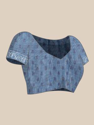 Silk Land  Blue  Printed Cotton Blend Saree  4
