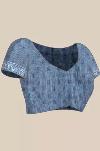 Silk Land  Blue  Printed Cotton Blend Saree 