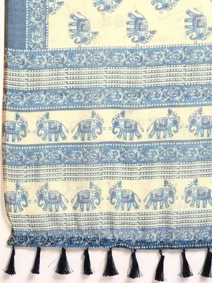 Silk Land  Blue  Printed Cotton Blend Saree  5