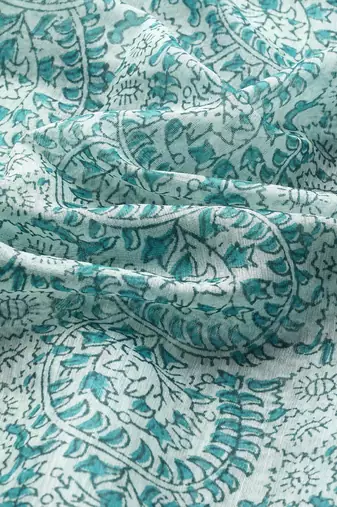 Silk Land  Teal  Printed Cotton Blend Saree 