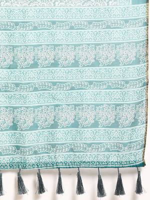 Silk Land  Teal  Printed Cotton Blend Saree  5