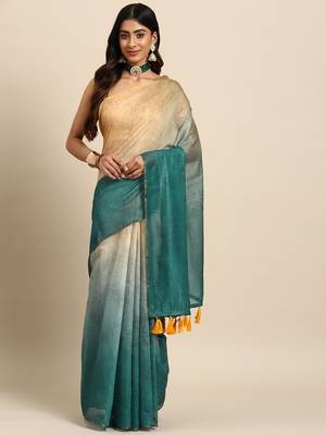 Silk Land  Sea Green  Printed Organza Saree  1