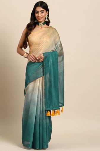 Silk Land  Sea Green  Printed Organza Saree 