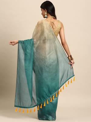 Silk Land  Sea Green  Printed Organza Saree  2
