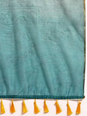 Silk Land  Sea Green  Printed Organza Saree  5
