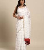 Silk Land  White  Printed Organza Saree 