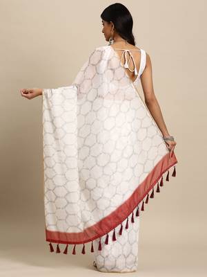 Silk Land  White  Printed Organza Saree  2
