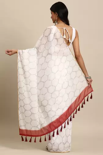 Silk Land  White  Printed Organza Saree 