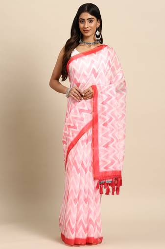 Silk Land  Pink  Printed Organza Saree 