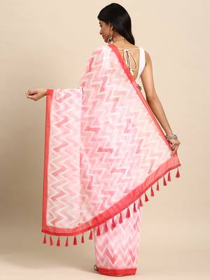 Silk Land  Pink  Printed Organza Saree  2
