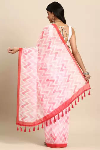 Silk Land  Pink  Printed Organza Saree 