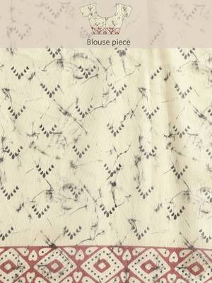 Silk Land  Cream  Printed Cotton Blend Saree  4