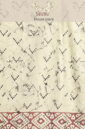 Silk Land  Cream  Printed Cotton Blend Saree 