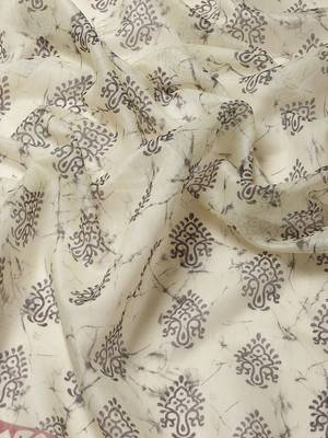 Silk Land  Cream  Printed Cotton Blend Saree  5