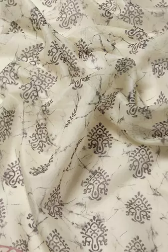 Silk Land  Cream  Printed Cotton Blend Saree 
