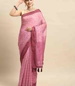 Silk Land  Pink  Kalamkari Cotton Blend Saree 