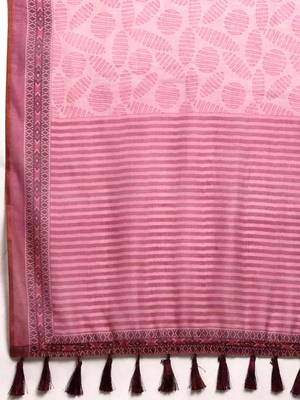 Silk Land  Pink  Kalamkari Cotton Blend Saree  5