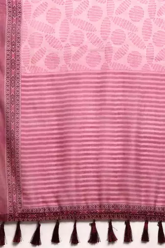 Silk Land  Pink  Kalamkari Cotton Blend Saree 