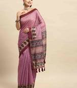 Silk Land  Pink  Kalamkari Cotton Blend Saree 