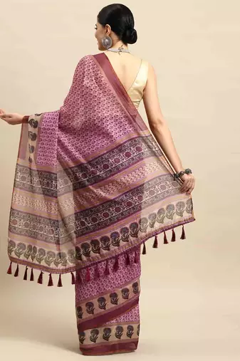 Silk Land  Pink  Kalamkari Cotton Blend Saree 