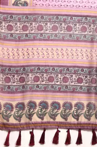 Silk Land  Pink  Kalamkari Cotton Blend Saree 