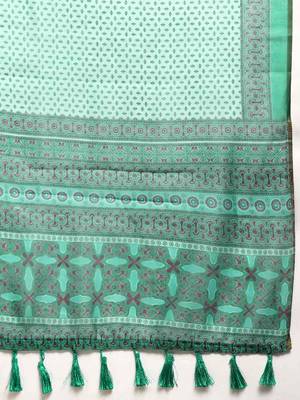 Silk Land  Teal  Kalamkari Cotton Blend Saree  5
