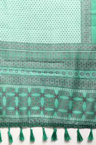 Silk Land  Teal  Kalamkari Cotton Blend Saree 