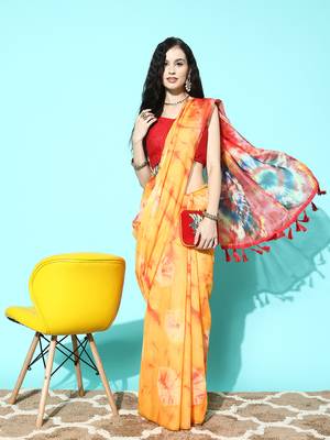 Silk Land  Mustard  Printed Organza Saree  1