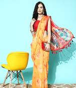 Silk Land  Mustard  Printed Organza Saree 