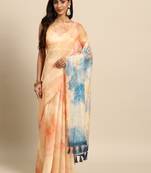 Silk Land  Beige  Printed Organza Saree 