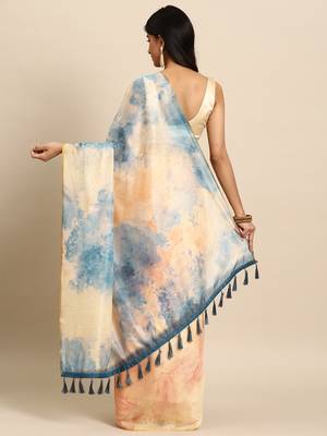 Silk Land  Beige  Printed Organza Saree  2