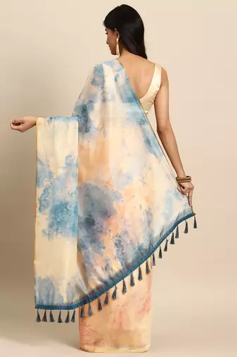 Silk Land  Beige  Printed Organza Saree 